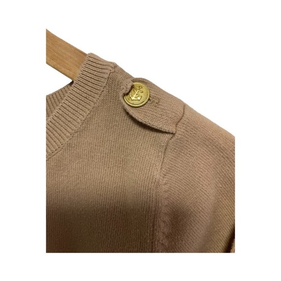 Tan/White Striped Long Sleeve Knit Sweater w/ Anchor Button Epaulettes - Picture 2 of 2